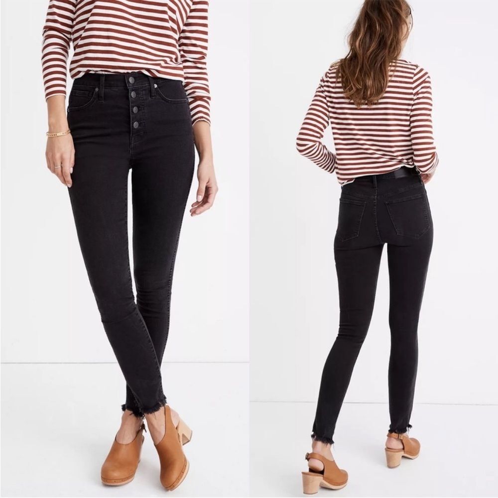 Madewell Berkeley Black 10" High Rise Skinny Jeans Button Front, Size 25 NWOT